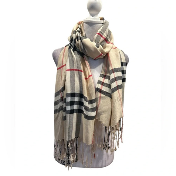 Burberry london check 100%cashmere wide scarf - Picture 1 of 7